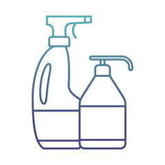 detergent spray and dispenser bottle degraded line style icon vector design