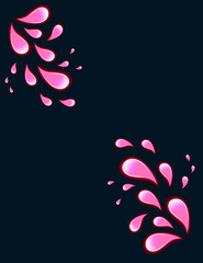 Pink abstract flat water drops flowing flat vector illustration on dark background