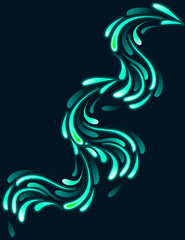 Green abstract flat water drops flowing flat vector illustration on dark background