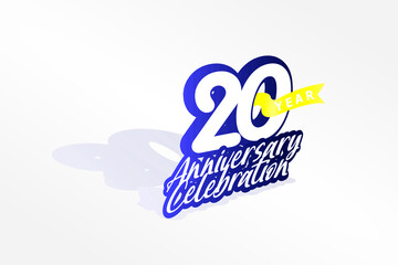 20 year anniversary, Italic Style with ribbon celebration logotype. Simple Blue color design isolated on Grey background - vector 