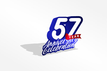 57 year anniversary, Italic Style with ribbon celebration logotype. Simple Blue color design isolated on Grey background - vector 