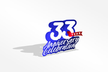 33 year anniversary, Italic Style with ribbon celebration logotype. Simple Blue color design isolated on Grey background - vector 