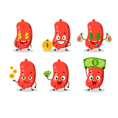 Sausage cartoon character with cute emoticon bring money