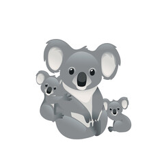 Cute koala family mother with children sit on the ground cartoon animal design flat vector illustration isolated on white background © Alfmaler