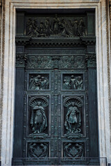 detail of the facade of the cathedral in florence italy