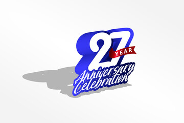 27 year anniversary, Italic Style with ribbon celebration logotype. Simple Blue color design isolated on Grey background - vector 