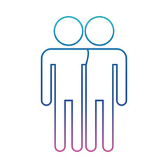 Humans avatars hugging degraded line style icon vector design