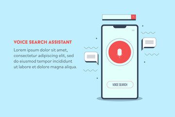 Smart voice search, intelligent voice app on smartphone. Digital personal assistant with voice recognition technology, Internet and ai software.