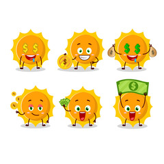 Sun cartoon character with cute emoticon bring money.