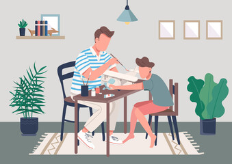 Plane modeling flat color vector illustration