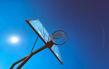 basketball hoop on blue sky