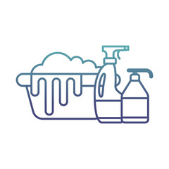 bucket and detergent bottles degraded line style icon vector design