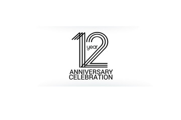 12 year anniversary celebration Black Line. logotype isolated on White background for celebration, invitation card, and greeting card-Vector