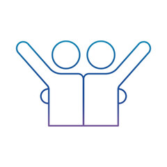 Humans avatars hugging degraded line style icon vector design