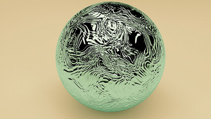 3D rendering of sphere with beautiful texture on the surface. Sci-fi background. Abstract object in the empty space.