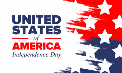 Independence Day in United States of America. The Fourth of July. Happy national holiday, celebrated annual in July 4. American flag. Country freedom day. Patriotic event design. Vector poster