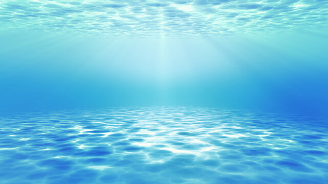 under sea ocean in clean and clear water with ray of sunlight from surface for background concept design