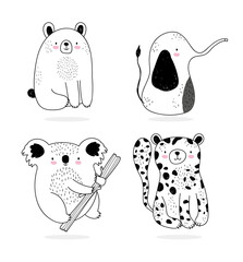 cute animals sketch wildlife cartoon adorable leopard bear koala and elephant