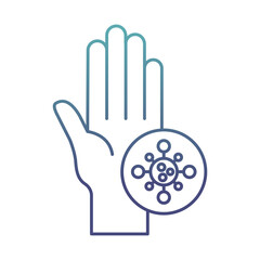 hand with covid 19 virus degraded line style icon vector design
