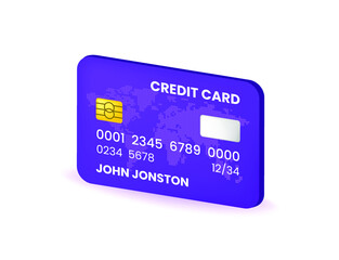 Realistic Glossy Credit Card Colored Icon on White Background . Isolated Vector Elements