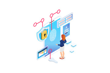 Modern Isometric Data protection concept. Credit card check and software access data as confidential. Suitable for Diagrams, Infographics, Game Asset, And Other Graphic Related Asset