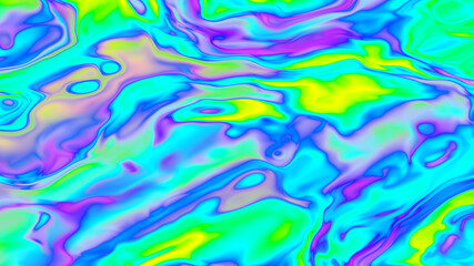 Iridescent background. Crazy wavy texture. Fluid neon waves. Trippy liquid rainbow effect. Acid marbling holographic mixture.
