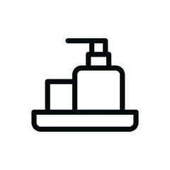 Bathroom accessories set isolated icon, liquid soap dispenser outline vector icon