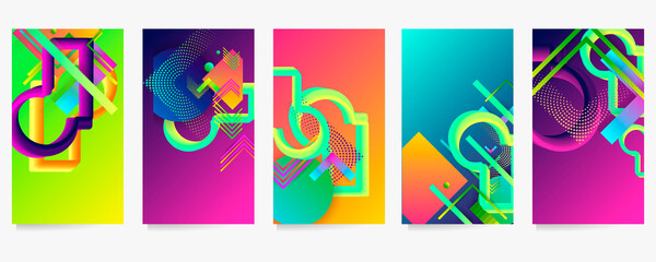 Set geometric colors fluid shapes eps 10. Flowing and liquid abstract gradient background for banner, poster or book