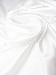 Beautiful smooth elegant wavy white satin silk luxury cloth fabric texture, abstract background design. Copy space. Wedding, engagement concept.