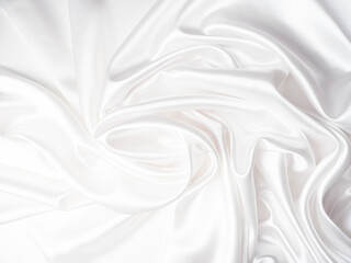 Beautiful elegant wavy white satin silk luxury cloth fabric texture, abstract background design. Copy space. Wedding, engagement concept.