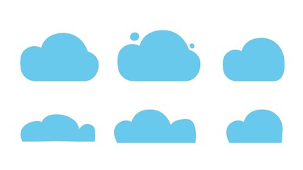 Cloud icons vector set isolated on white background, blue flat cartoon clouds shape and silhouettes