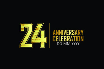 24 year anniversary celebration Yellow Golden Color Sporty Design logotype. anniversary logo isolated on Black background, for celebration, invitation card, and greeting card - Vector