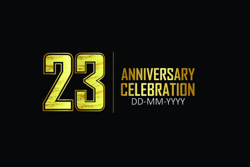 23 year anniversary celebration Yellow Golden Color Sporty Design logotype. anniversary logo isolated on Black background, for celebration, invitation card, and greeting card - Vector
