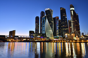Fototapeta na wymiar Moscow International Business Center (MIBC) Moscow-City on Presnenskaya Embankment of Moskva River in Moscow, Russia.