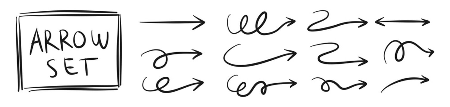 arrow vector hand draw doodle vector illustration. arrows direction mark sign. Handmade sketch symbols set on a white background