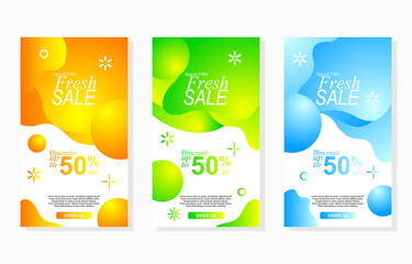 set of colorful sale banners social media promotion design with abstract liquid shape