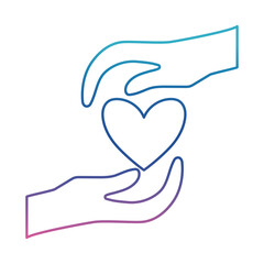 Heart between hands degraded line style icon vector design
