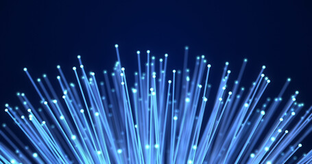 Fiber Optic Cables Rotating Slowly. High Speed Internet. Futuristic Computer And Technology Related 3D Illustration Render.