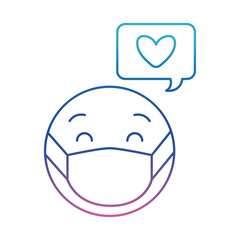 emoticon with medical mask and heart bubble degraded line style icon vector design