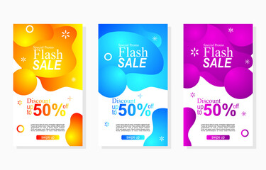 set of colorful sale stickers with abstract liquid frame for social media promotion stories and advertisement