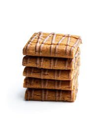 Stack of salted caramel squares isolated on white