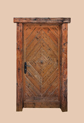 closed strong vintage real wood door isolated on clean background with clipping path
