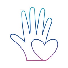 Heart on hand degraded line style icon vector design