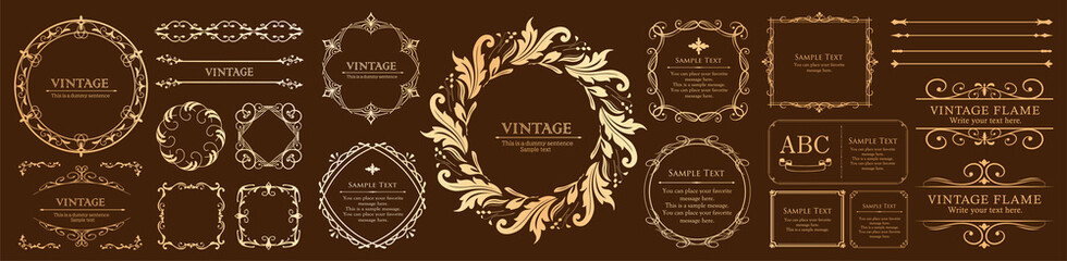 高級感のある　フレームデザイン　テンプレートセット　ラグジュアリー　ゴージャス　ビンテージ　アンティーク