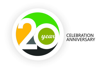 20 year anniversary Circle Simple, abstract logo years, jubilee, greeting card. Birthday invitation sign. 4 colors space vector illustration on white background circle style - Vector