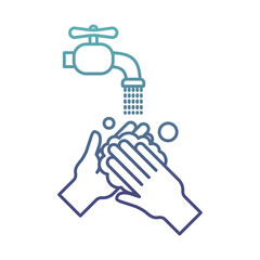 hands washing under water tap degraded line style icon vector design