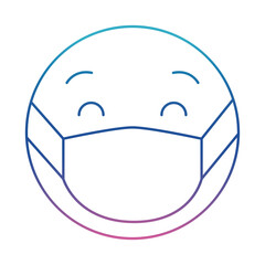 emoticon with medical mask degraded line style icon vector design