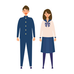 制服を着た男女の学生のイラスト　高校生、中学生　揃いの制服を着た同じ学校の生徒達