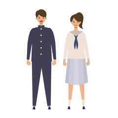 制服を着た男女の学生のイラスト　高校生、中学生　揃いの制服を着た同じ学校の生徒達