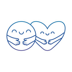 Heart and circle with arms cartoons degraded line style icon vector design